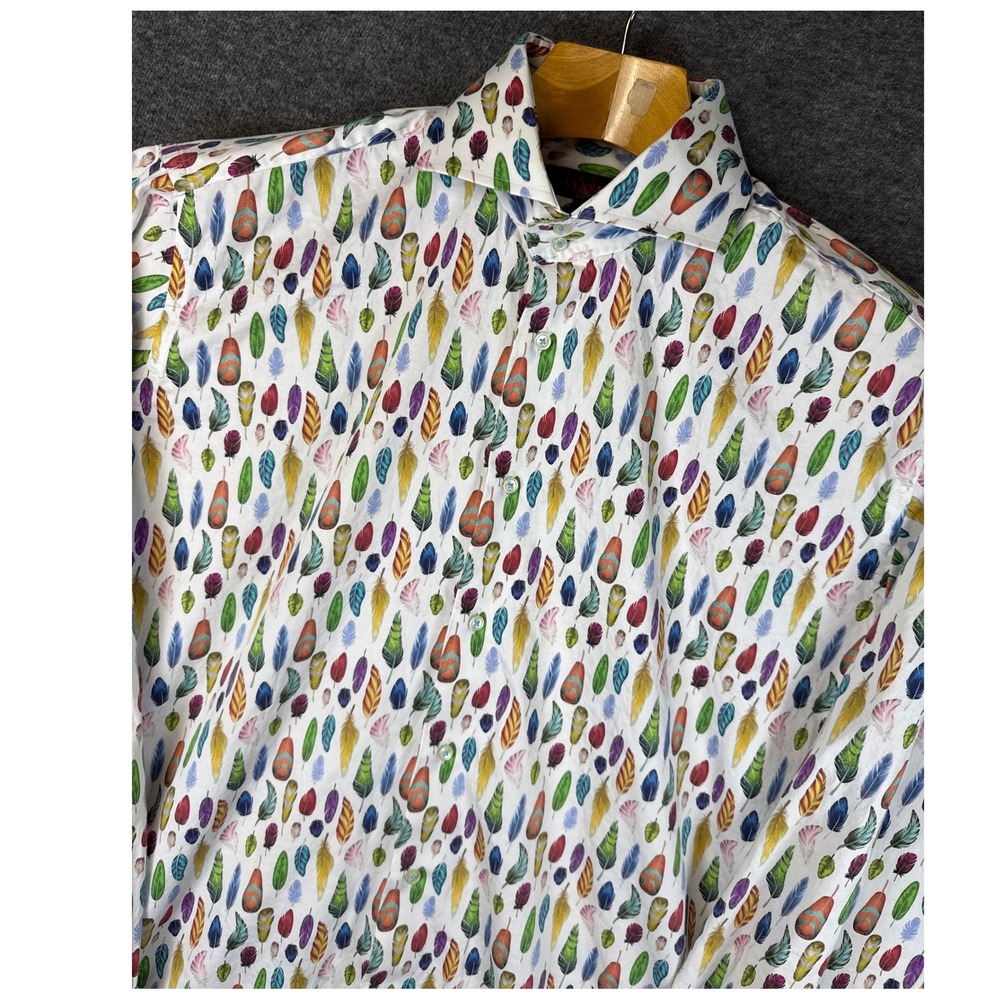 AXXESS LA Mens 2XL Pure Cotton Feather Print Long Sleeve Button Up Shirt Hipster